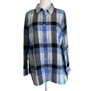 Talbots Plus Plaid Button Down Long Sleeve Shirt Size 2X 100% Cotton